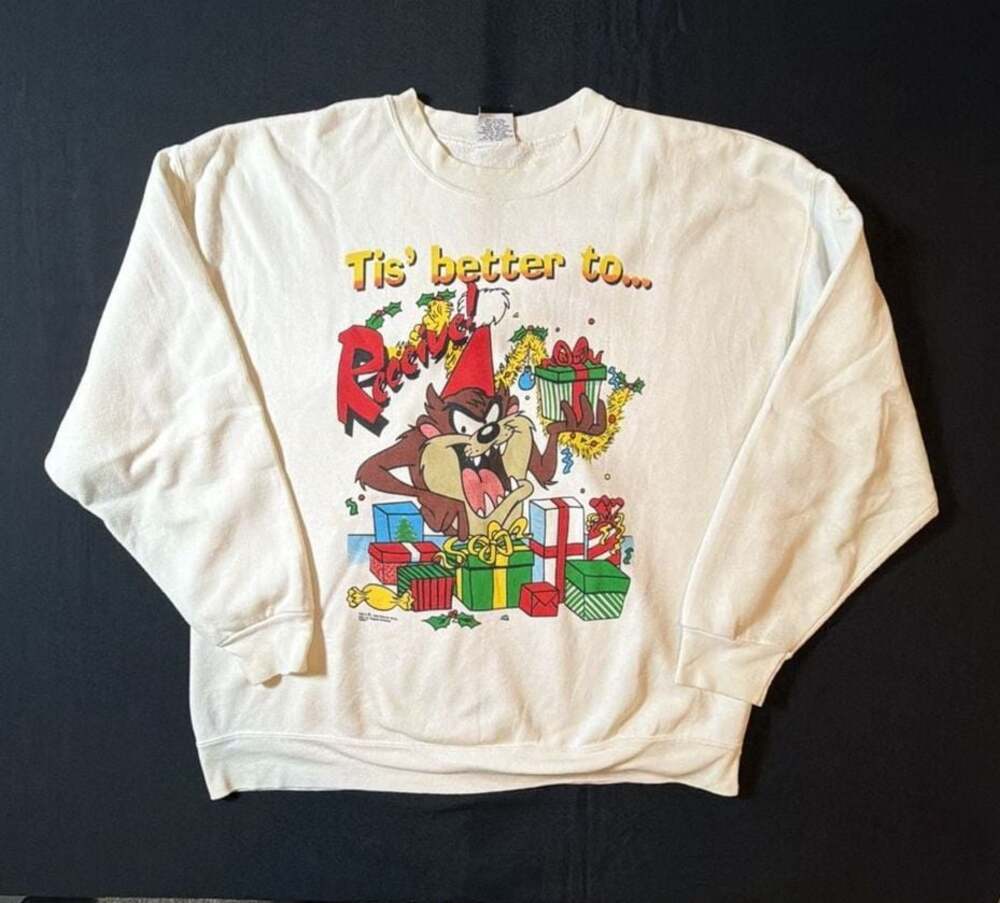 Vintage 1994 Looney Tunes Taz Devil 'Tis Better to Receive Christmas Sweatshirt